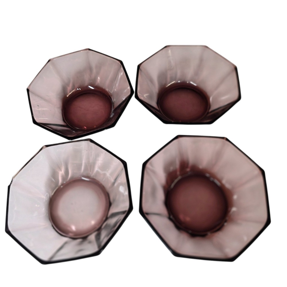Hazel Atlas Moroccan Amethyst Glass Octagonal Berry Bowls Set of 4 Vintage MCM